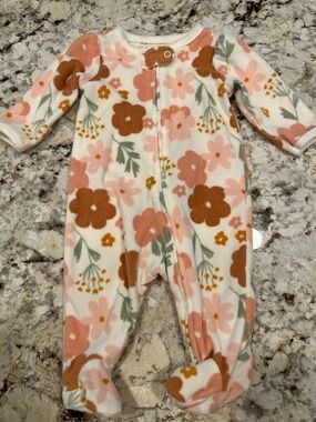 Cozy Floral Footed One-Piece for Baby - Pink & Brown